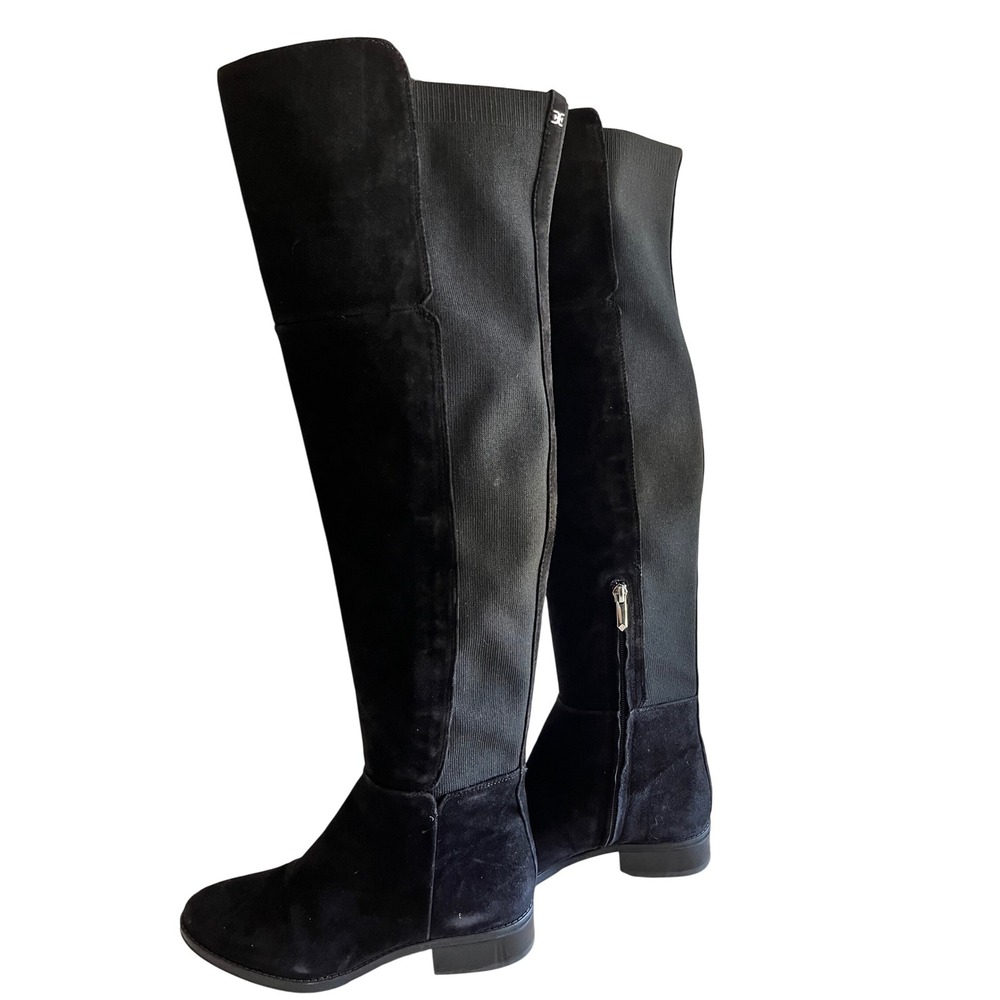 Sam Edelman Black Suede Over The Knee Tall Stretch Boots Low Block Heel Size 8.5